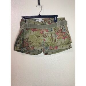 Vintage Y2K TRF Floral Tropical Chino Shorts Olive Green Belted Size 8
